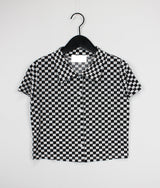 チェッカーボードクロップカラーTシャツ / Checkerboard Crop Collar T-shirt (3color)