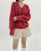 Vネックブラッシュアルパカニット/V-neck brush alpaca knit (2color)