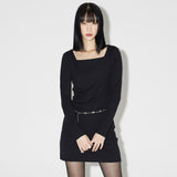 Square Slim Mini Dress [BLACK] (6638396440694)