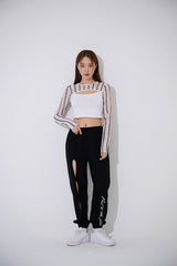 ライン ブラックホール メッシュ クロップ Tシャツ / TOP(9369) Line Black Hole Mesh Crop Tee