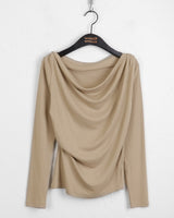 Toen drape shirring off-shoulder long sleeve t-shirt