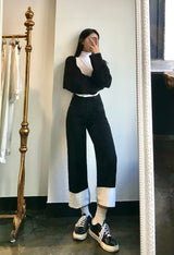 セミワイドフィットデニムパンツ/SEMI WIDE FIT BLACK+WHITE DENIM PANTS [17723]