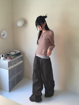 ペルバピンタックシャーリングデニム2WAYロングワイドジョガーパンツ
