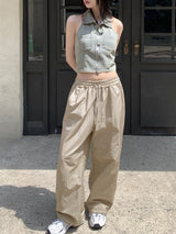ヘンタ Y2K ホルターネックカラーツーウェイデニムクロップドベストジップアップ / Henta Y2K Halterneck Collar Two-Way Denim Cropped Vest Zip-Up