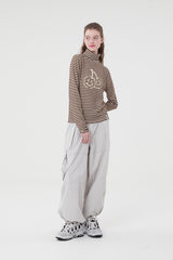 ビッグドゥードゥルチェリーハイネックストライプロングTシャツ／BIG DOODLE CHERRY HIGH NECK STRIPE T-SHIRT [BROWN]