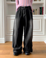 Holden Side Pintuck Washing Denim Long Wide Pants