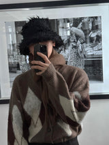 ASCLO Mohair Argyle V Cardigan (3color)