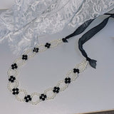 ミックスパールリボンタイチョーカー / mix pearl ribbon tie choker