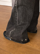 [3WAY] Ziver Snap Button Black and Blue Washed Wide Denim Pants