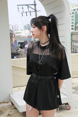 チェーンメッシュボックスTシャツ/TOP(8101) chain mesh box tea