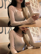 [BELLIDE MADE] Single warmer round long-sleeved cropped T-shirt