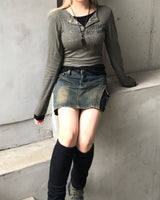 ビンテージレイヤードアンバランスカーゴデニムパンツスカート