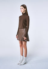 HAZELNUT GODET PLEATED VEGAN LEATHER SKIRT (6624194625654)