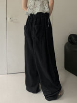 Bupin summer fabric back-banding balloon Vintage washing long wide denim pants
