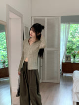 ナルキーボカシVネックスリット長袖ニット
