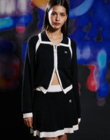 ブークルニットクロップジップアップ/BOUCLE KNIT CROP ZIP UP BLACK