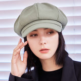 VA Square Stud Wool Newsboy Cap / Green