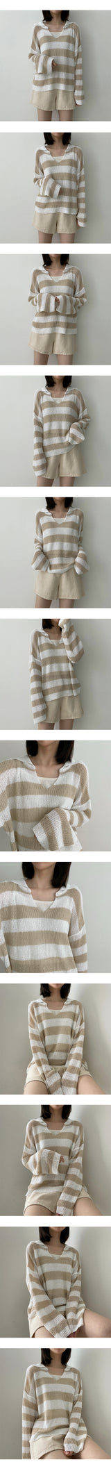 ヒティーブックルカラーストライプニットウェア / Hitty Bookle Collar Striped Knitwear