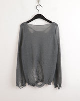 Uro see-through damage slim long sleeve knit