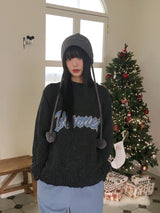 [Wool 10] Beel Bokashi Lettering Boxy Overfit Knit
