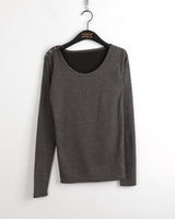 ヒートアンボタンオフショルダースナップトットボタンロングスリーブTシャツ