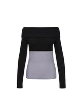 TWO-TONE OFF-SHOULDER KNIT (GREY)