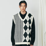 チェックニットベスト / ARGYLE & HOUND CHECK KNIT VEST BLACK