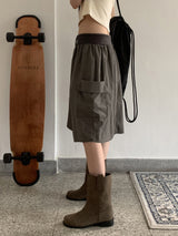 ポシカラーシャーリングポケットナイロンミディスカート / Poshi color shirring pocket nylon midi skirt