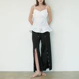  BUTTON SATIN PANTS, BLACK