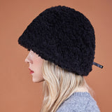 Fur Long Label Boucle Drop Bucket Hat Black