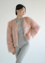 フラミンゴクロップファージャケット/Flamingo Crop Fur Jacket (3color)