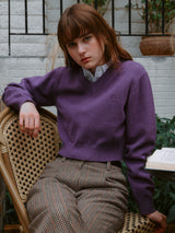 V NECK CROP KNIT PURPLE