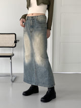 バッキービンテージマキシロングデニムスカート/Bucky Vintage Maxi Long Denim Skirt