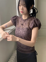 Pere See-Through Flower Puff Short-Sleeved T-Shirt