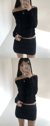 Uel Boat Neck Shirring T (3color)