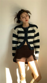 ストライプウールニットカーディガン/striped wool knit cardigan