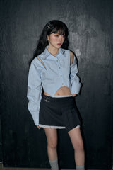 ジッパークロップシャツ / zipper crop sh - blue