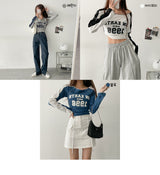 シンスステッチカラーカッティングラグランクロップド長袖Tシャツ