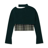 Layered Check Knit Set [GREEN] (6618775158902)