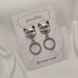 メルビーザキャットシリーズ - アンティークキャットノブピアス / Melbie The Cat Series - Antique Cat Knobs Piercing (Silver ver.)