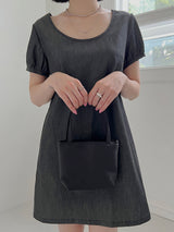 ディープUネックデニムドレス/Deep U Neck Denim Dress (2color)