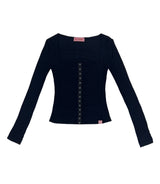 ココスクエアネックリブドボタントップ / PNF made Coco squarneck ribbed button top