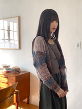 サックルビンテージフリンジミックスニットカーディガン
