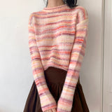 Huretz Wool Mix Stripe Coloring Crop Long-Sleeved Knit
