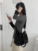 ミフービンテージストライプボタンポケット長袖Tシャツ