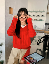WT Cable V-neck Crop Knit (6color)