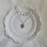 Heart Locket Layered Pearl Choker Necklace - Silver ver.