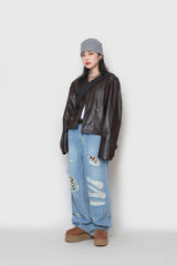 クロップレザーカーディガン / Crop leather cardigan