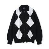 アーガイル2WAYジップアップポロカーディガン / ARGYLE 2WAY ZIP UP POLO GARDIGAN BLACK