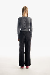 スモールチェリーツートンケーブルクロップニット／SMALL CHERRY TWO-TONE CABLE CROP KNIT [CHARCOAL]